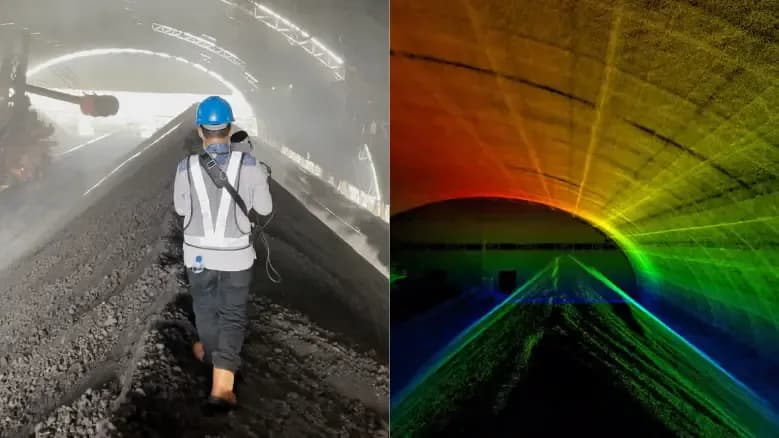 Mättekniker scanner ett kolupplag med handhållen FJD Trion S1