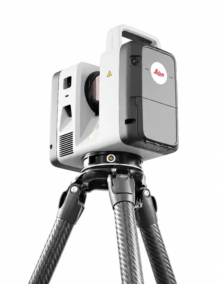 Stationary Leica terrestrial laser scanner on a carbon-fibre tripod