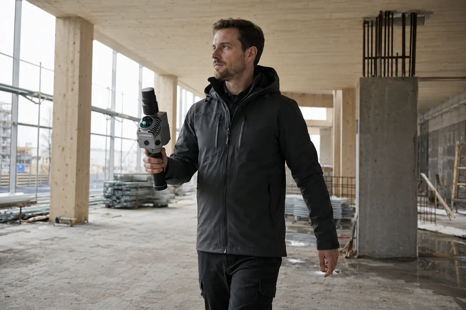 Surveyor walking a building interior with the FJD Trion P2